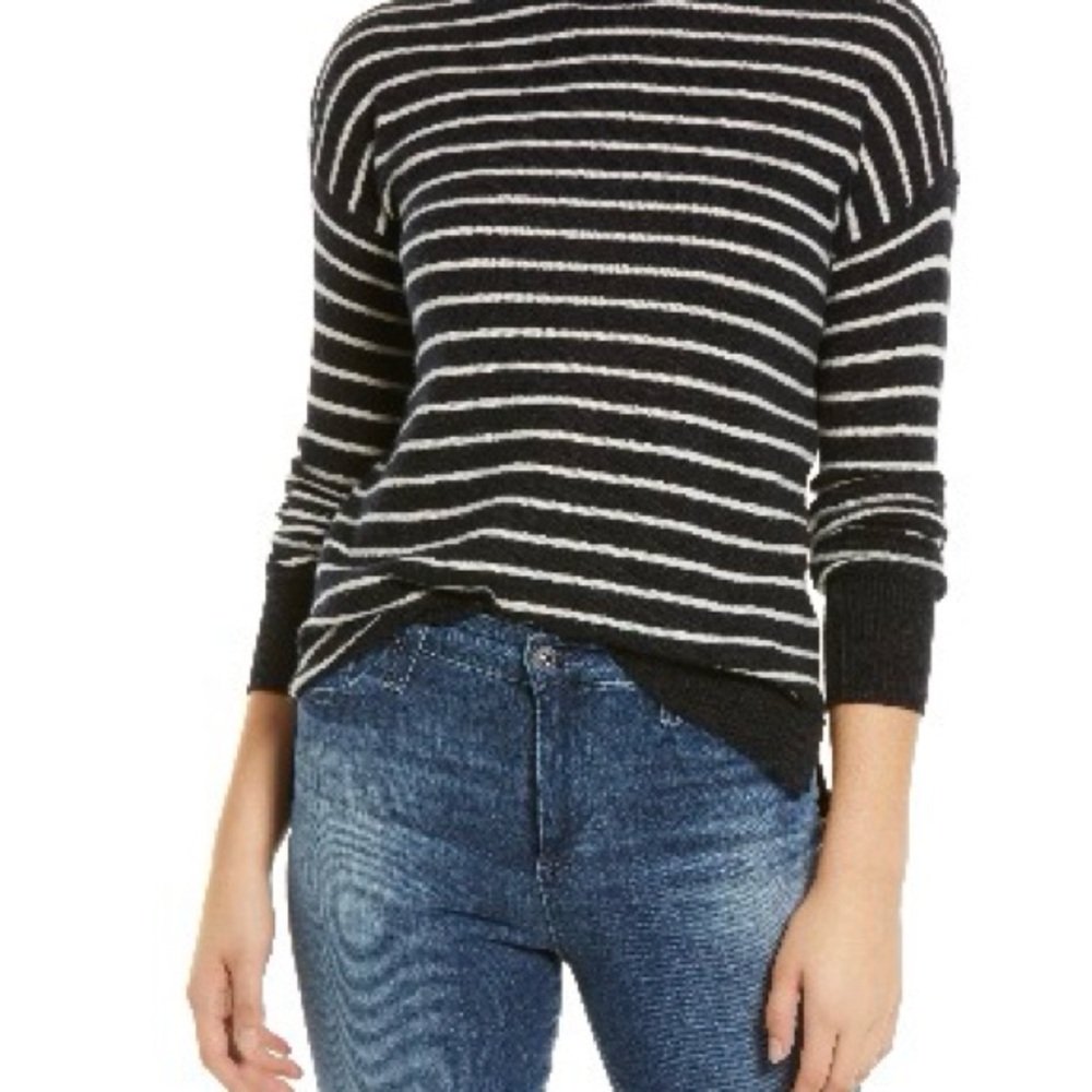 Nordstrom Black and White Striped Turtleneck Sweater